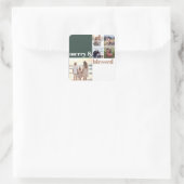 Merry & Blessed Family Christmas Photo Green スクエアシール (バッグ)