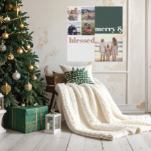 Merry & Blessed Family Christmas Photo Green