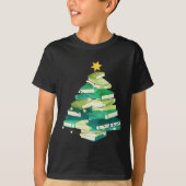 Merry Bookmas Books Pine Tree Fun Reading Lover Ch Tシャツ (正面)