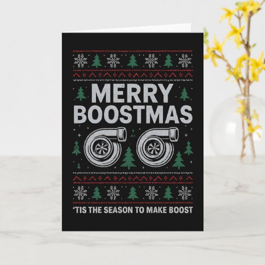 Merry Boostmas Turbo Christmas Sweater Car Racing カード (黄色い花)
