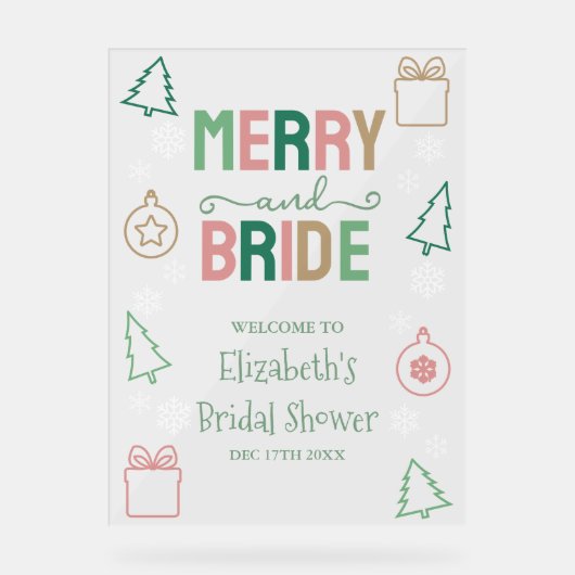Merry & Bride Christmas Bridal Shower アクリルサイン (正面)