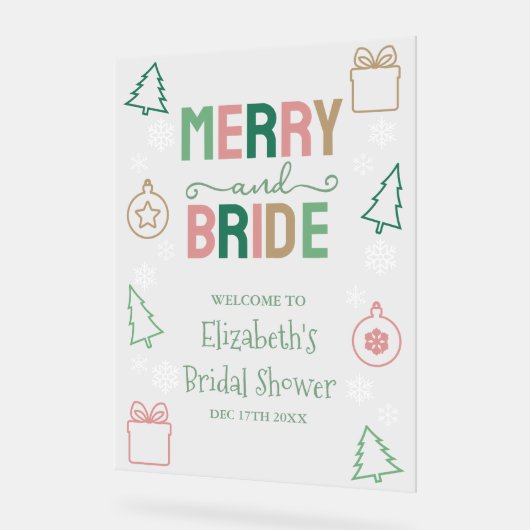Merry & Bride Christmas Bridal Shower アクリルサイン (傾斜)