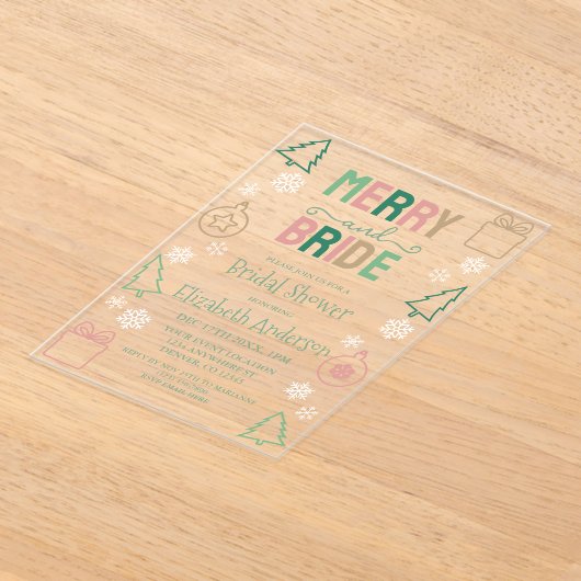 Merry & Bride Christmas Bridal Shower アクリル招待状 (レイダウン)