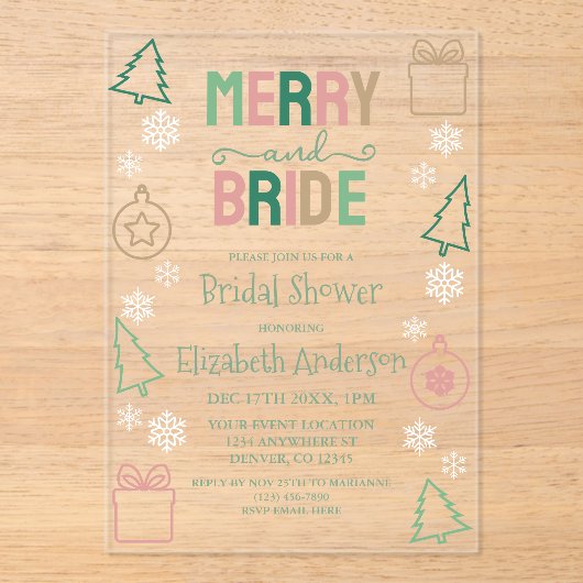 Merry & Bride Christmas Bridal Shower アクリル招待状 (正面)