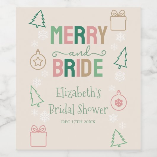 Merry & Bride Christmas Bridal Shower ワインラベル (シングルラベル)