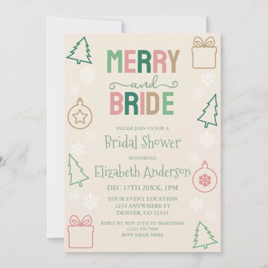 Merry & Bride Christmas Bridal Shower 招待状 (正面)