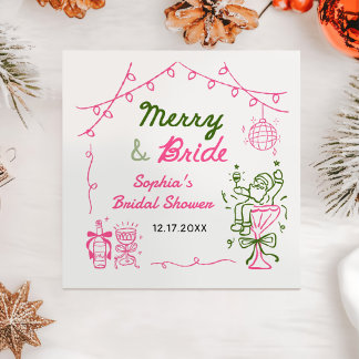 Merry & Bride Hand Drawn Christmas Bridal Shower スタンダードカクテルナプキン