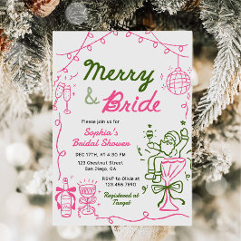 Merry & Bride Hand Drawn Christmas Bridal Shower 招待状
