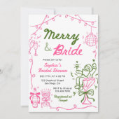 Merry & Bride Hand Drawn Christmas Bridal Shower 招待状 (正面)