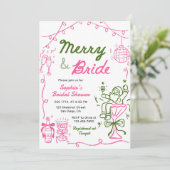 Merry & Bride Hand Drawn Christmas Bridal Shower 招待状 (スタンド正面)