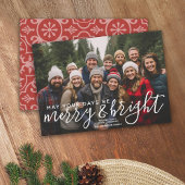 Merry & Bright カリグラフィーホリゾンタル写真の平和 シーズンカード