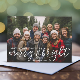 Merry & Bright カリグラフィーホリゾンタル写真の平和 シーズンカード