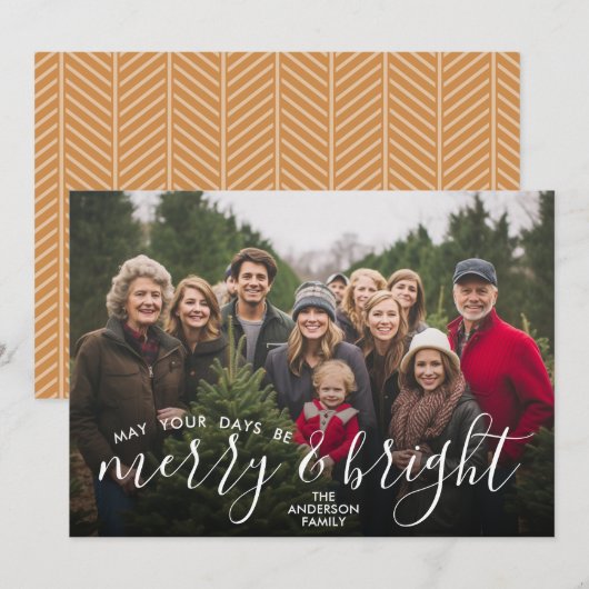 Merry & Bright カリグラフィー - フル水平写真 シーズンカード (正面/裏面)