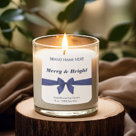 Merry & Bright | ブルー・リボンのモダン・キャンドル・ラベル スクエアシール