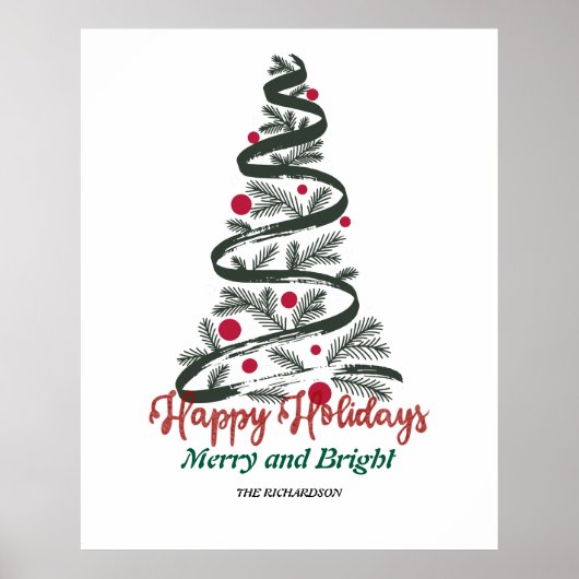 Merry & Bright | メリークリスマスのツリータイポグラフィ ポスター (正面)