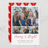 Merry & Bright 4 photos collage Family Christmas シーズンカード (正面/裏面)