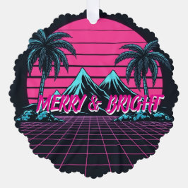 Merry & Bright 80's Night' レトロシンセウェーブ オーナメントカード