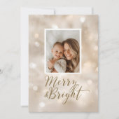 Merry & Bright Beige Gold Christmas Photo シーズンカード (正面)