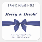 Merry & Bright | Blue Bow Modern Candle Labels スクエアシール (正面)