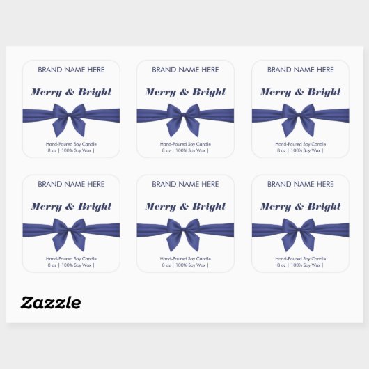 Merry & Bright | Blue Bow Modern Candle Labels スクエアシール (シート)