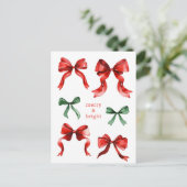 Merry Bright Bows Watercolor Christmas  シーズンポストカード (スタンド正面)
