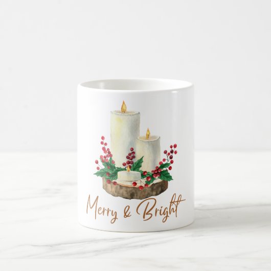 Merry & Bright Candle Holly Christmas Coffee Mug コーヒーマグカップ (中央)