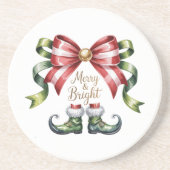Merry & Bright Christmas Bow & Elf Shoes Coaster コースター (正面)