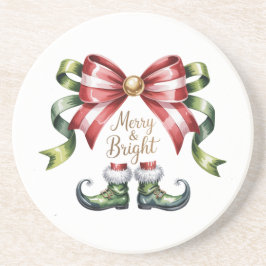 Merry & Bright Christmas Bow & Elf Shoes Coaster コースター