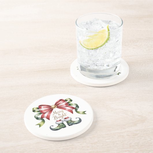 Merry & Bright Christmas Bow & Elf Shoes Coaster コースター (側面)