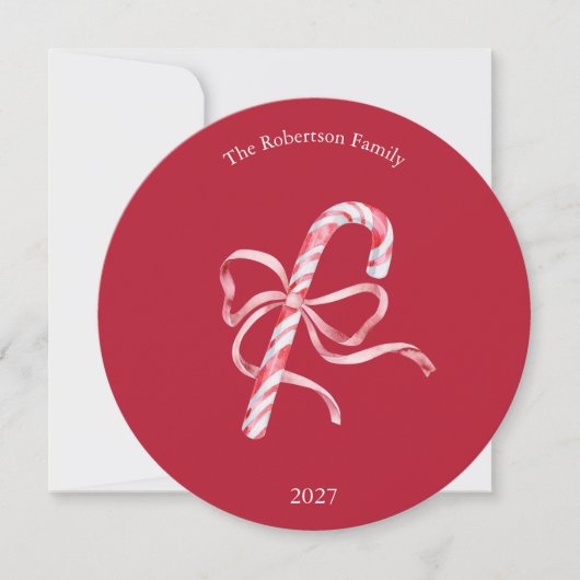 Merry & Bright Christmas Card with Candy Cane (正面)
