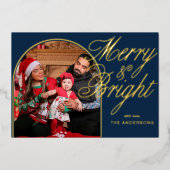 Merry & Bright Christmas Family Photo  箔シーズンカード (正面)