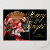 Merry & Bright Christmas Family Photo  箔シーズンカード (正面)
