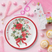 Merry & Bright Christmas Flower Bouquet ペーパープレート (パーティー)