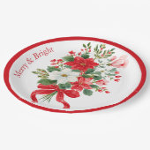 Merry & Bright Christmas Flower Bouquet ペーパープレート (アングル)