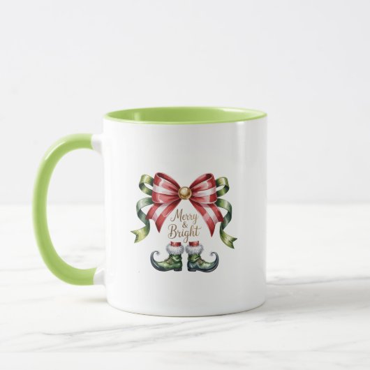 Merry & Bright Christmas Mug • Candy Cane Elf Shoe マグカップ (左)