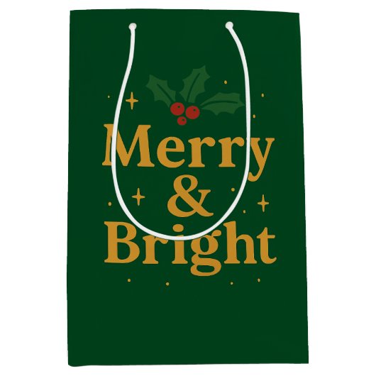 Merry & Bright Christmas Quote ミディアムペーパーバッグ (正面)