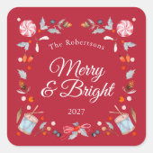 Merry & Bright Christmas Sticker スクエアシール (正面)