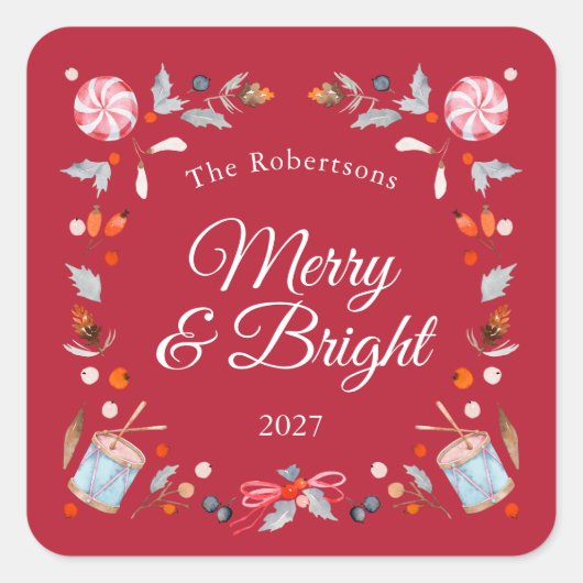Merry & Bright Christmas Sticker スクエアシール (正面)