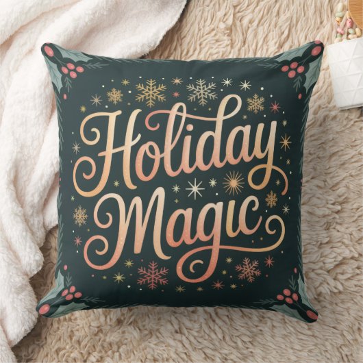 Merry & Bright Christmas Throw Pillow クッション (ブランケット)