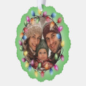 Merry & Bright Colorful Christmas Lights Photo オーナメントカード (左)