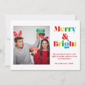 Merry Bright Colorful Photo Christmas シーズンカード (正面)