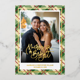 Merry Bright Couple Christmas Plaid 箔シーズンカード