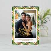 Merry Bright Couple Christmas Plaid 箔シーズンカード (立ち正面)