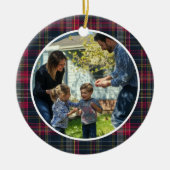Merry & Bright Custom Tartan Family Photo Holiday セラミックオーナメント (正面)