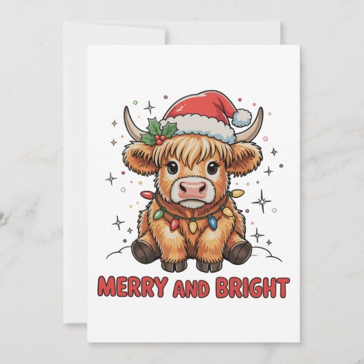 Merry & Bright Cute Highland Baby Cow Christmas シーズンカード (正面)