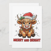 Merry & Bright Cute Highland Baby Cow Christmas シーズンカード (正面/裏面)