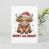 Merry & Bright Cute Highland Baby Cow Christmas シーズンカード (スタンド正面)