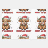 Merry & Bright Cute Highland Baby Cow Christmas ラッピングペーパーシート (正面)