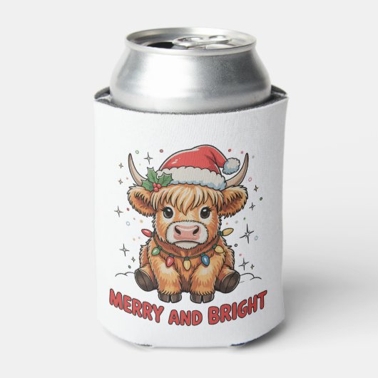 Merry & Bright Cute Highland Baby Cow Christmas 缶クーラー (缶正面)