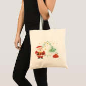 Merry & Bright Cute Santa Christmas Gift Tote Bag トートバッグ (正面(商品))